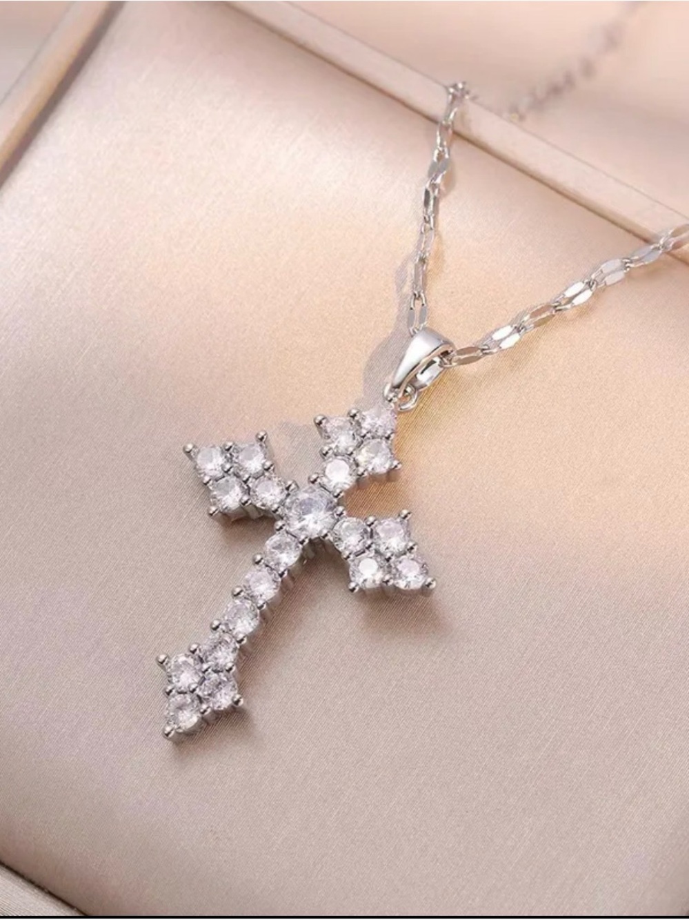White Gold Plated Cz Cross Pendant Necklace - Women Jewelry